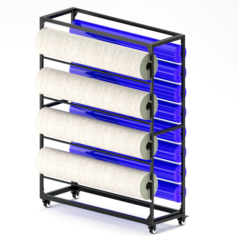 Vinyl Roll Rack Holder Organizer,Heavy Duty Fabric Textile Roll Storage Cart with 16 Removable Bars,Large Display Shelf for Craft Ribbon,Carpet Rolls,Wallpaper,Metal/Black(16 rods)