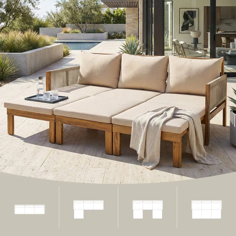 Canapé-lit d'extérieur pour terrasse avec mécanisme coulissant, Polyester brun