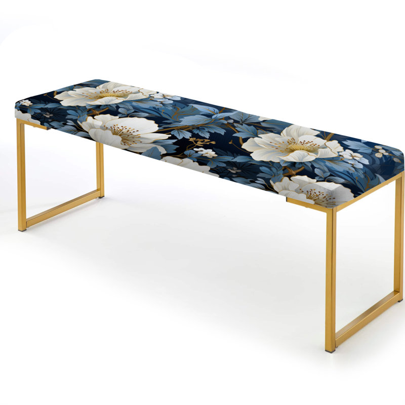 Banc rembourré or, Mystical White And Blue Botanic Floral Ballet