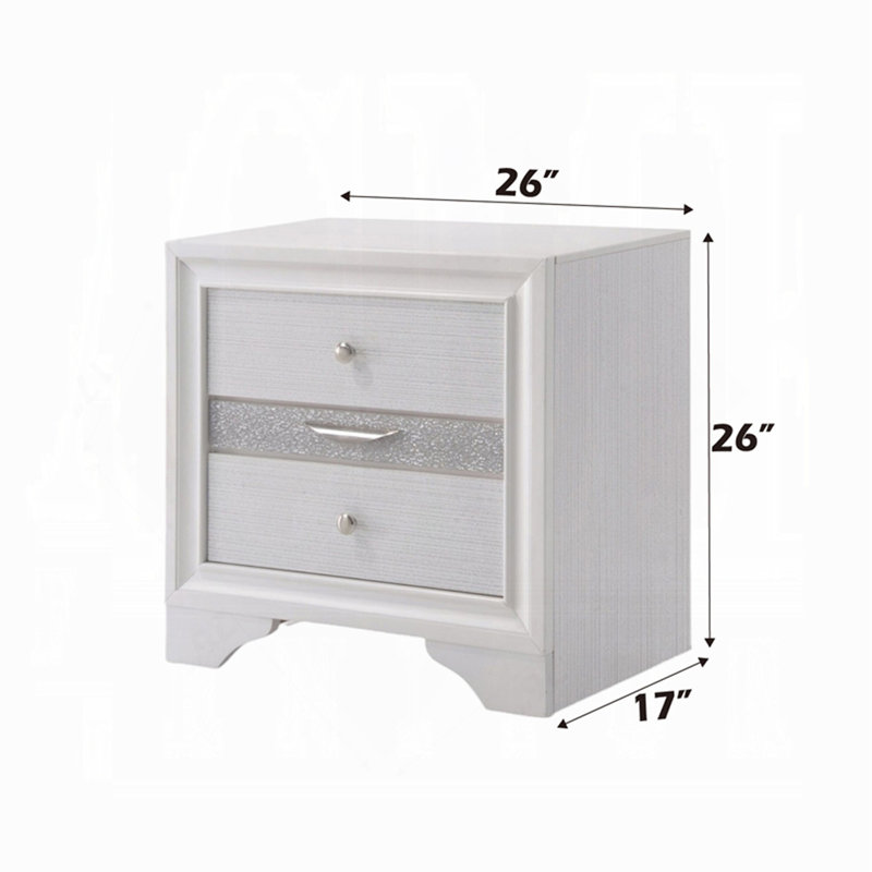 2 Drawers and 1 Jewellery Drawer Nightstand, White