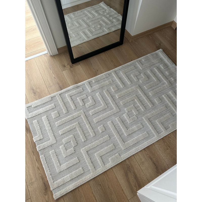 Tapis de haute qualité en polypropylène tissé à la machine de couleur blanche Beyaz), Tapis de couloir 4 pi x 8 pi 3 po
