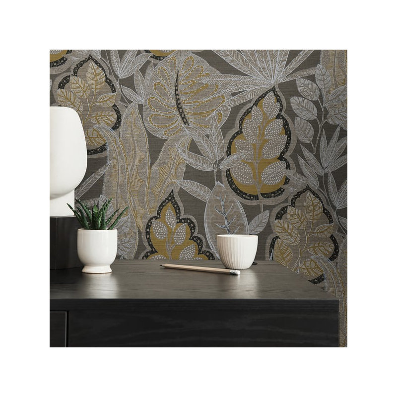 Galerie Flourish Blue Tree Leaf Wallpaper FL61114, Bronze/White