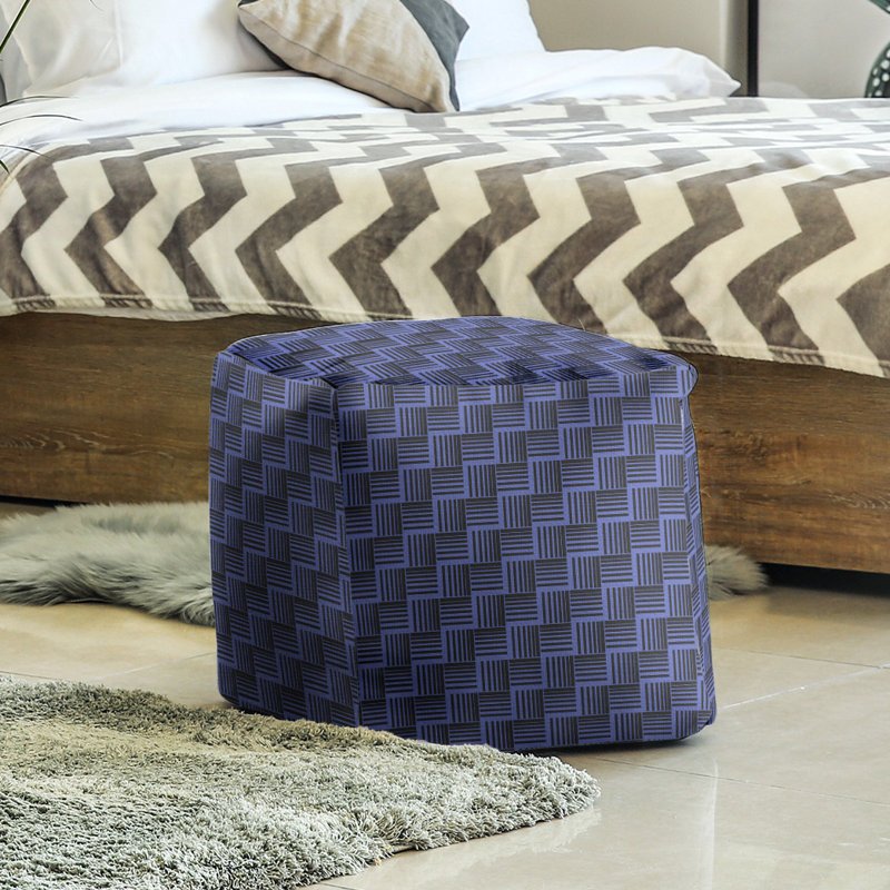 Repose-pieds cubique à rayures classic basketweave, Noir / bleu