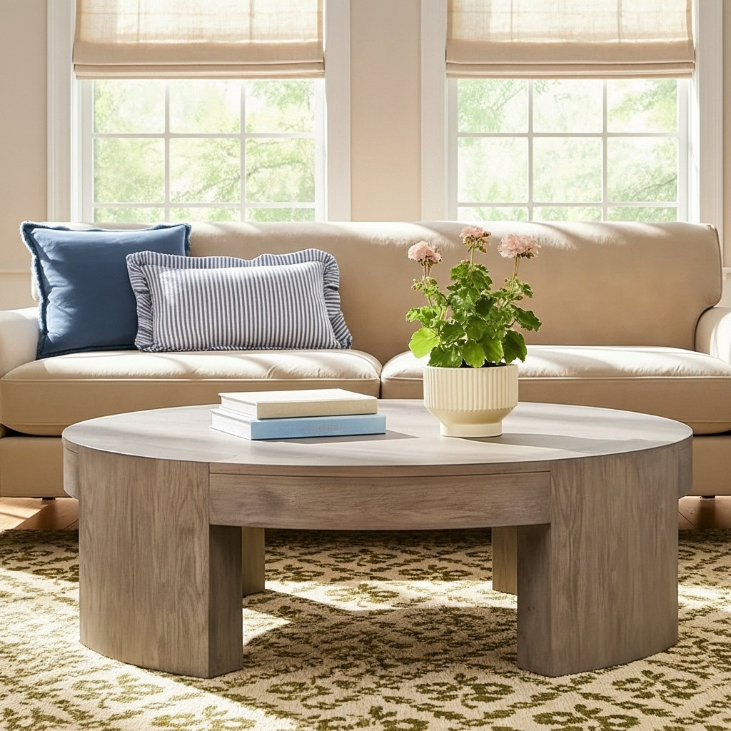 Bourges Coffee Table, 13" H x 60" L x 60" W, Warm Natural Flat Oak Veneer