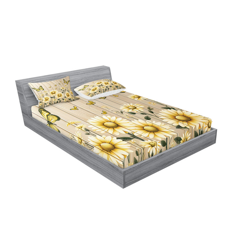 Drap-housse et taie décorative Ambesonne Cottagecore Sunflower Vibes vert foncé et jaune, Très grand