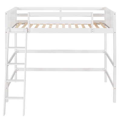 White Solid Wood Twin Loft Bed With . Robust Construction For Stability. No Foundation Necessary. 14 Slats Extra Support. Guard Rails . 79.5" X 41.8" 67.5". Assembly Required And Build. Required.