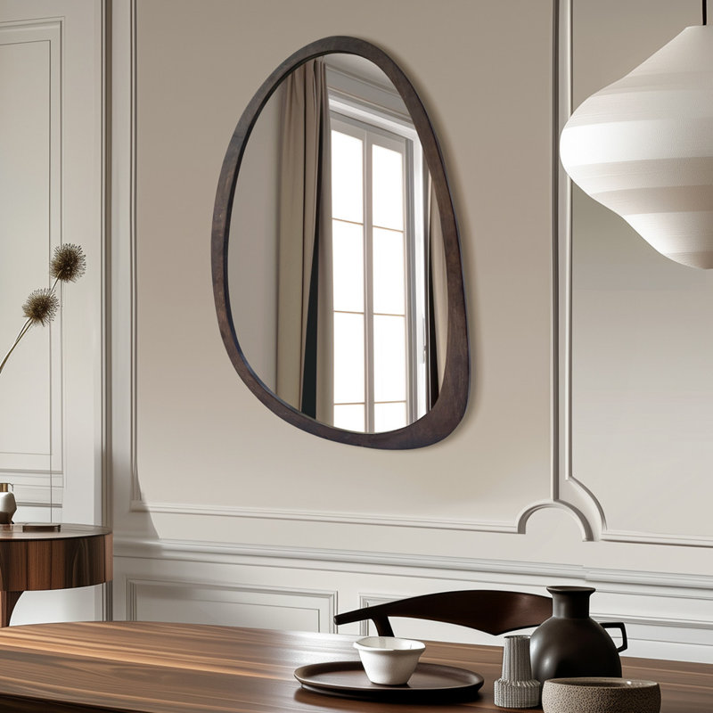 Asymmetrical Wood Framed Wall Accent Mirror, 70cm x 50cm