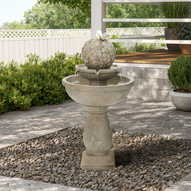 Decorative Garden Birdbath Fountain, Resin Water Feature with Pedestal Design