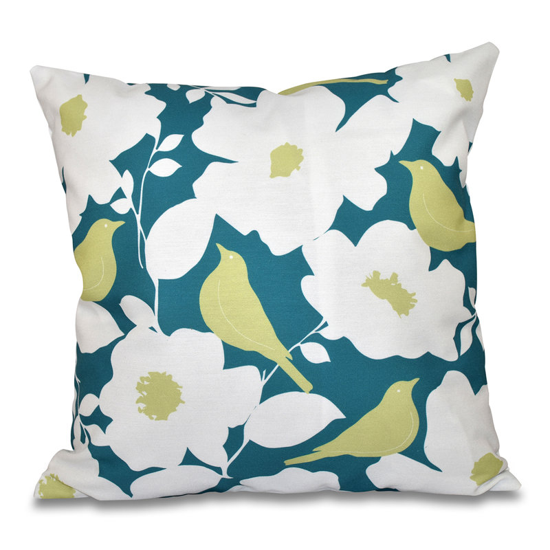 Housse et insert de coussin carré Botanical Blooms, H 18 po x l 18 po, Bleu sarcelle