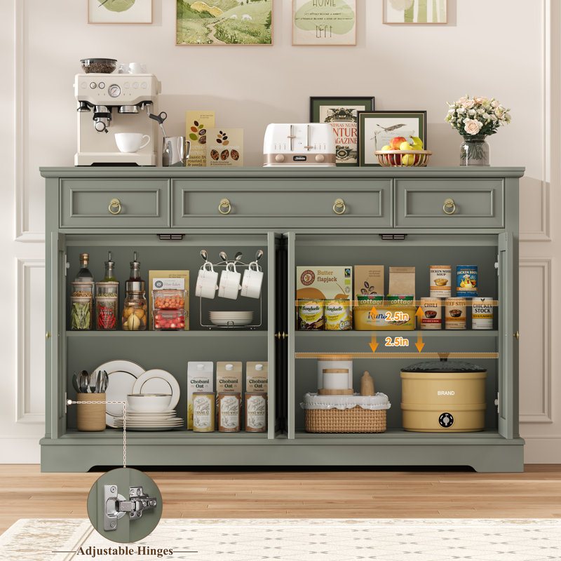 Shondolyn 54'' Sideboard Buffet with Drawers, Credenza Storage Cabinets (Adjustable Shelf), Green