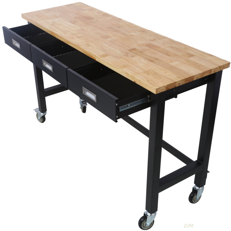 60In Work Bench, Workbench With Drawer Storage, Heavy Duty Work Table With Wheels For Garage Home Office