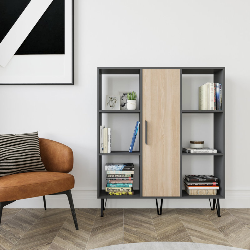 124.5cm H x 119.4cm W Reynaud Bookcase, Anthracite/Oak