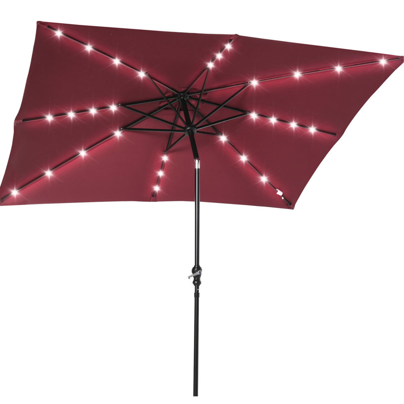 Le parasol de patio rouge avec DEL solaire, inclinable et manivelle, rehausse l'ambiance de la piscine, la fonction d'éclairage à DEL 9 pi x 7 pi, embellit la piscine de jardin,