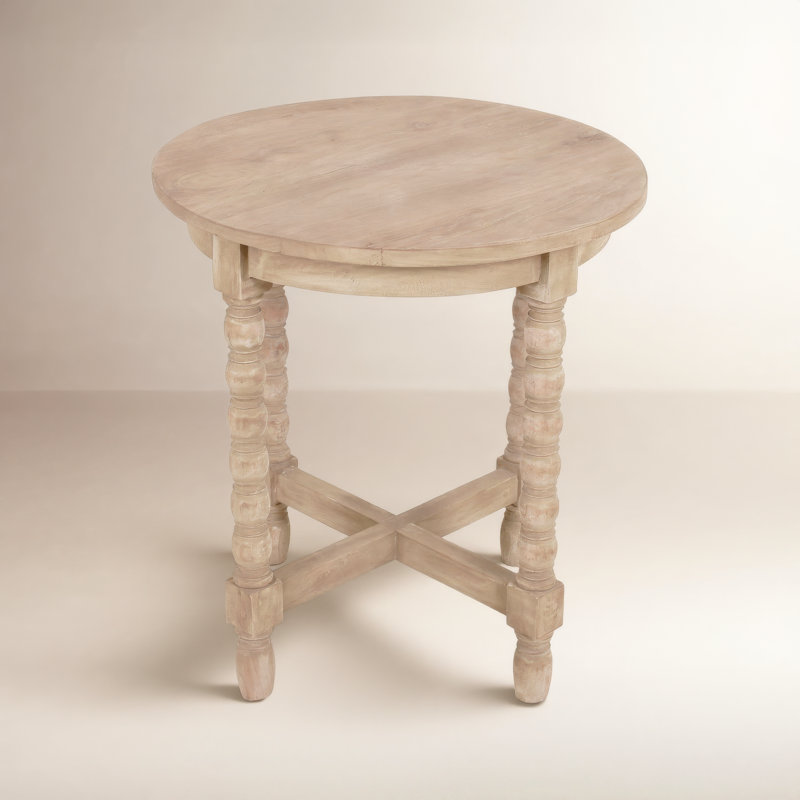 Baen Round Solid Wood End Table, Light Natural