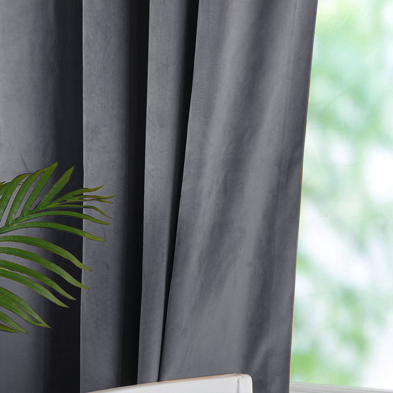 Reede Luxury Crushed Velvet Eyelet Curtains - Fully Lined, Heavy Plush Drapes, 168cm Width x 137cm Drop, Grey