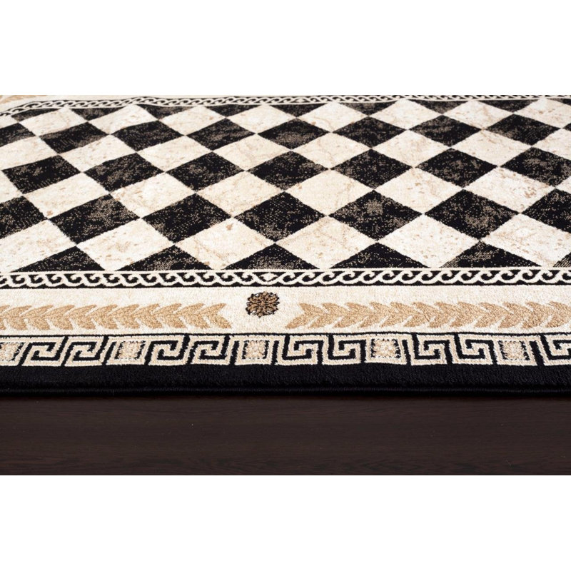 Tapis noir à motifs géométriques, Rectangle 5 pi 2 po x 7 pi 2 po