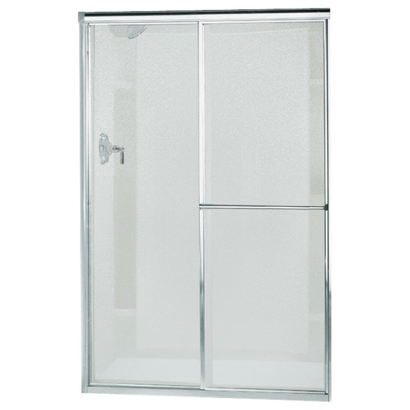 Deluxe Silver Framed Sliding Shower Door with Pebbled Glass