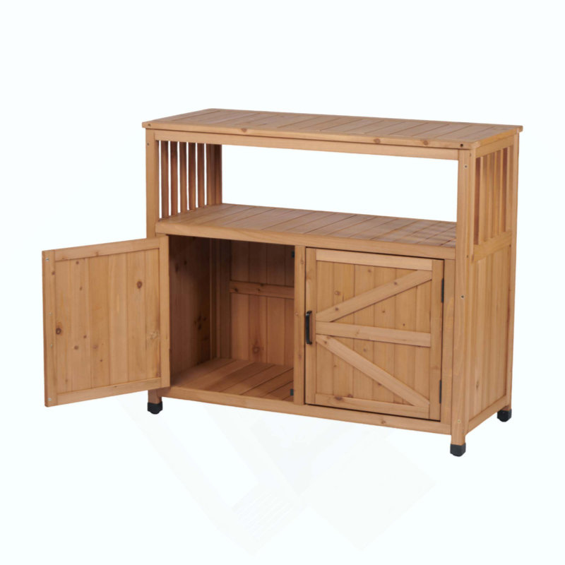 Wooden Patio Bar Table Set With Storage, Buffet Cabinet Sideboard For Outdoor And Indoor
