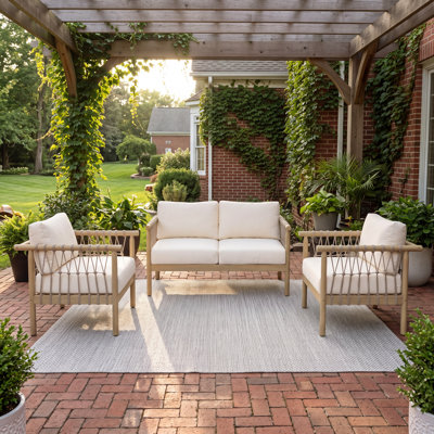 Spacious Patio Sofas Set, Acacia Wood Modern Rope Seating for Backyard