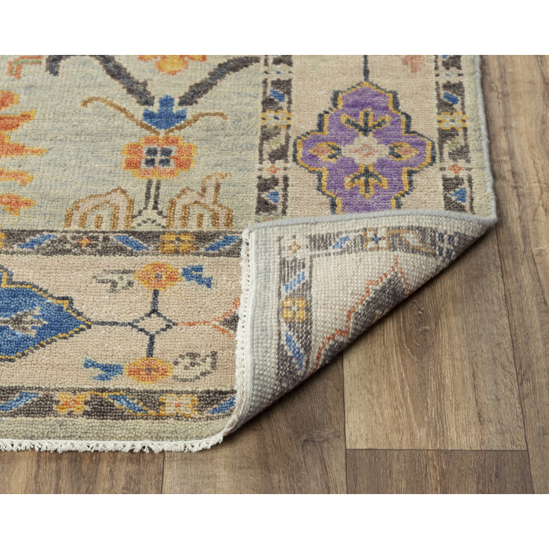 Tapis floral gris / ivoire en laine noué à la main Floral, Rectangle 6 pi x 9 pi