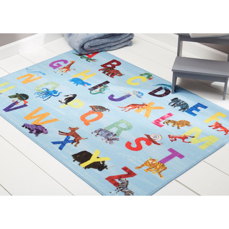 Eric Carle Alphabet Zoo Graphic/Print Area Rug, Rectangle 6'6" x 9'5", Blue