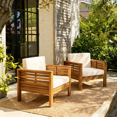 Zytaevius Outdoor Acacia Wood Club Chairs with Shutter Panel Design and Water-Repellent Cushions