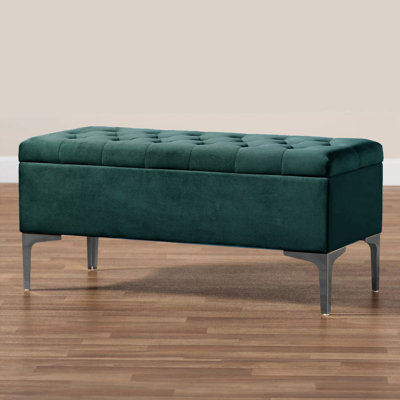 Modena Wide Velvet Tufted Rectangle Ottoman Storage Bench with Legs, Upholstered Multi-Function Footstool Bench for Living Room & Bedroom