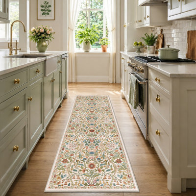 Washable Area Rug - Vintage Boho Botanical Low-Pile Rug