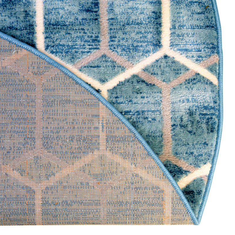 Tapis bleu / ivoire en laine Numa, Rond 7 pi