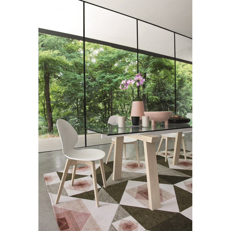 Levante Glass Extendable Table with Wooden Legs, 30"H x 55.13"L x 35.5"W, Clear/Black