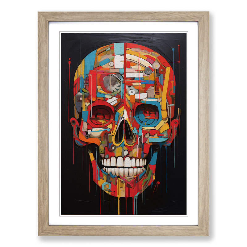 Skull Dadaism Art - Framed Print, 64cm H x 46cm W x 2cm D, Oak Framed