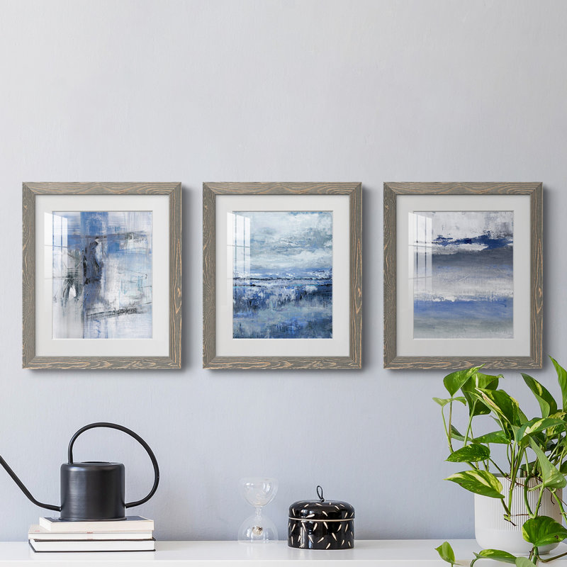 «Soft Solace Indigo», ensemble de 3 cadres photo, Gris, H 31,5 po x l 43,5 po x P 1 po