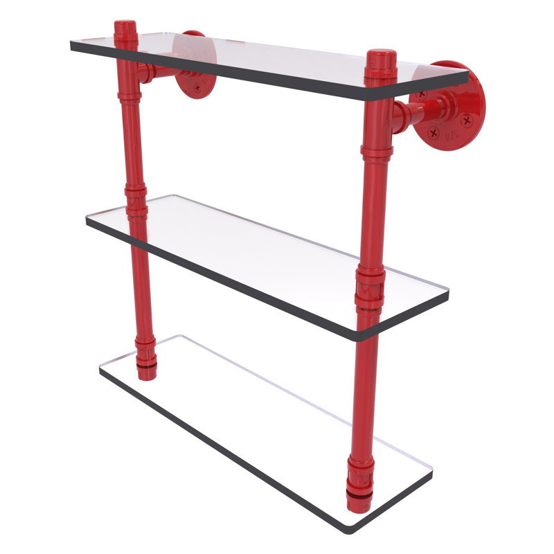Tablette en verre P de la collection Pipeline, H 16,9 po x l 16 po x P 5,6 po, Rouge pompier