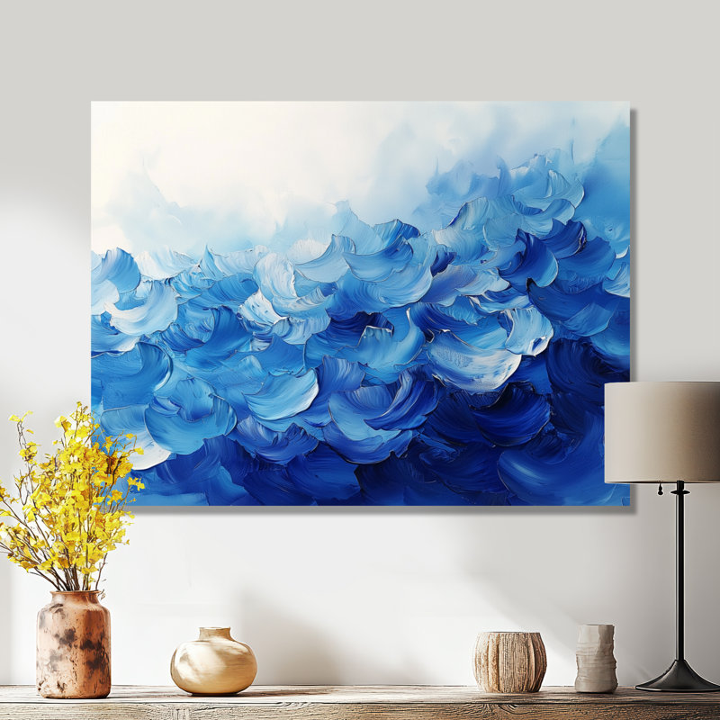Bleu et blanc délicats pétales de fleurs II - fleurs, art mural, Toile tendue, Ne s’applique pas, H 24 po x l 32 po
