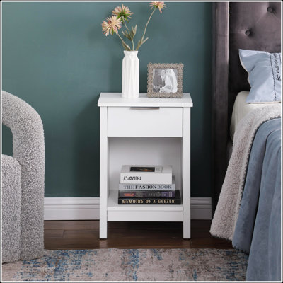 3-Tier End Side Table With Storage Drawer And Shelf, Modern Bedside Night Stand For Bedroom And Living Room