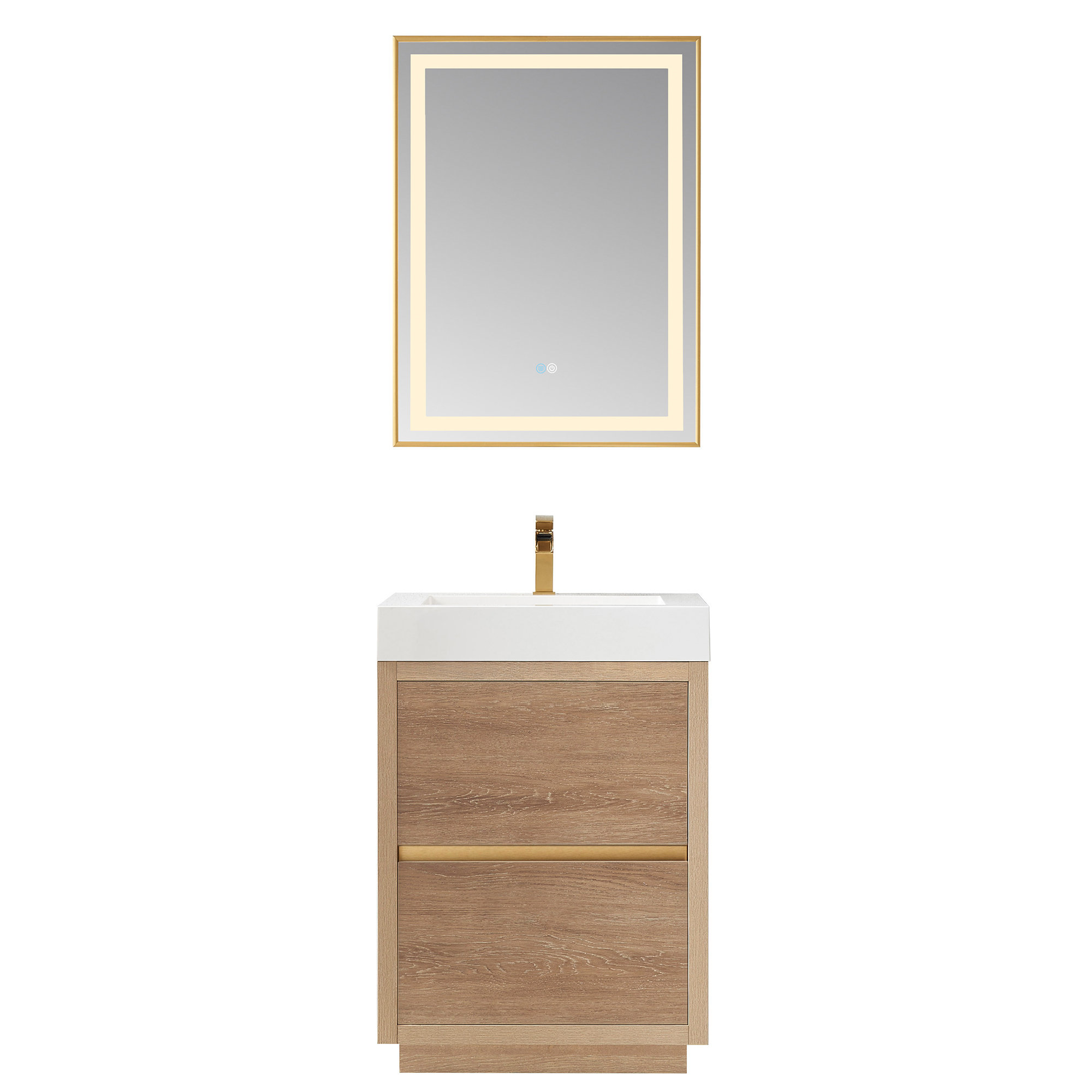 Beira 24'' Single Bathroom Vanity, North American Oak, White