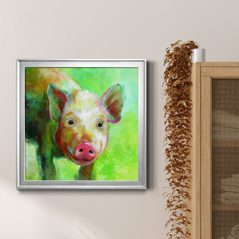 «Colorful Quirky Pig», peinture sur toile encadrée, H 17,5 po x l 17,5 po x P 1,5 po, Encadrement argenté