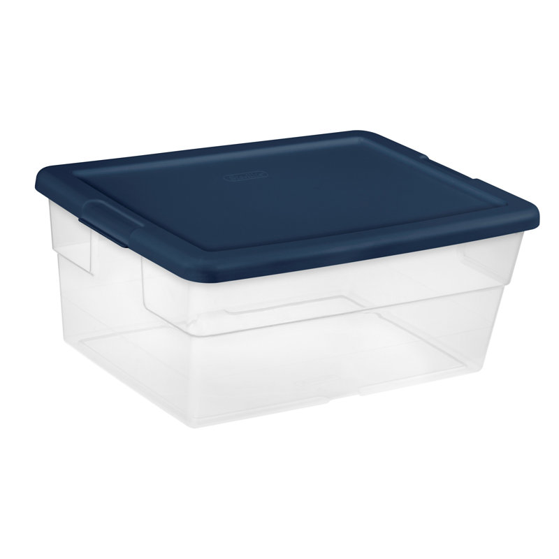 Ensemble de 16 bacs de rangement en plastique, Transparent / bleu