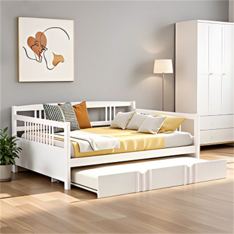 Lit de jour avec couchette en bois, Blanc