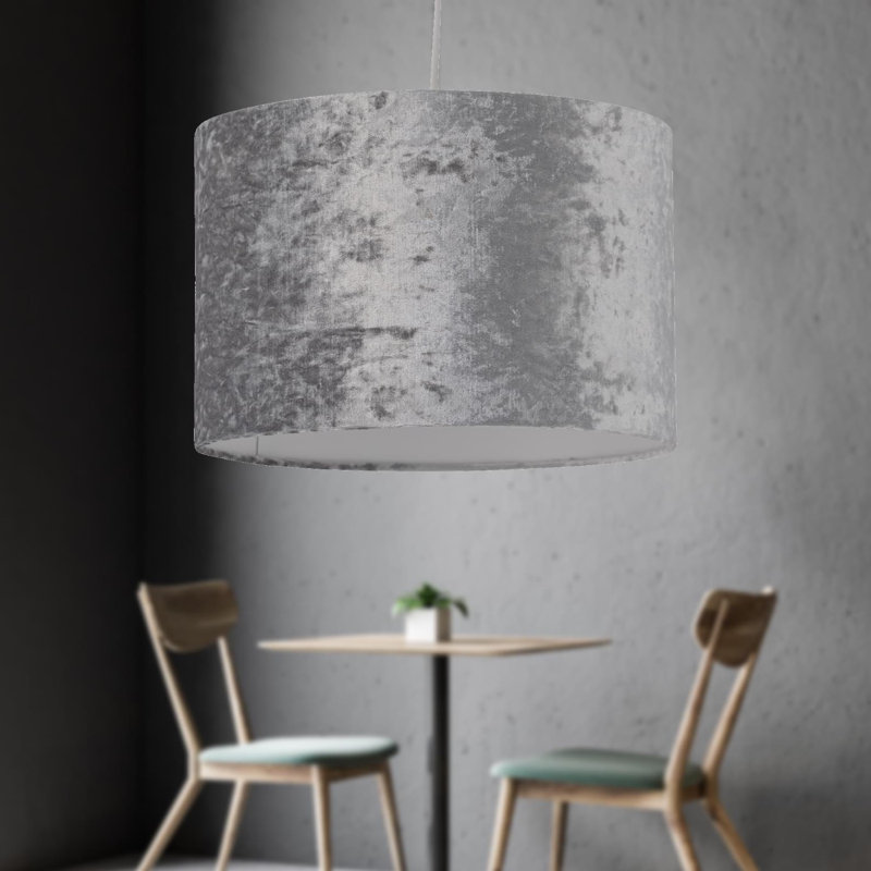 18cm H Velvet Drum Pendant Shade ( Uno ) in Grey