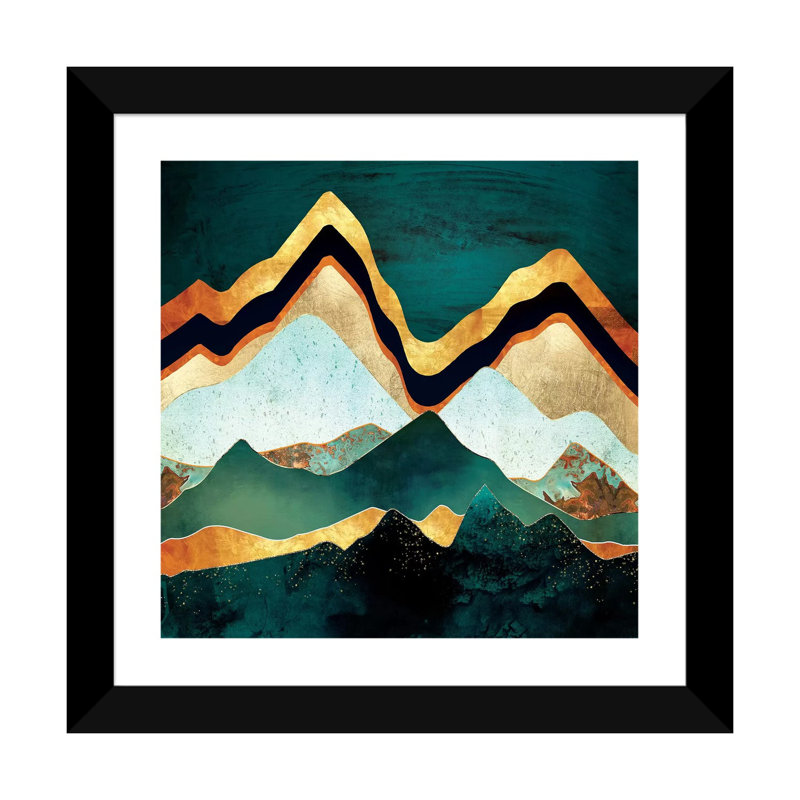Velvet Copper Mountains - imprimé, H 16 po x l 16 po x p 1 po, Blanc / aubergine / banane / brun clair / rouge br