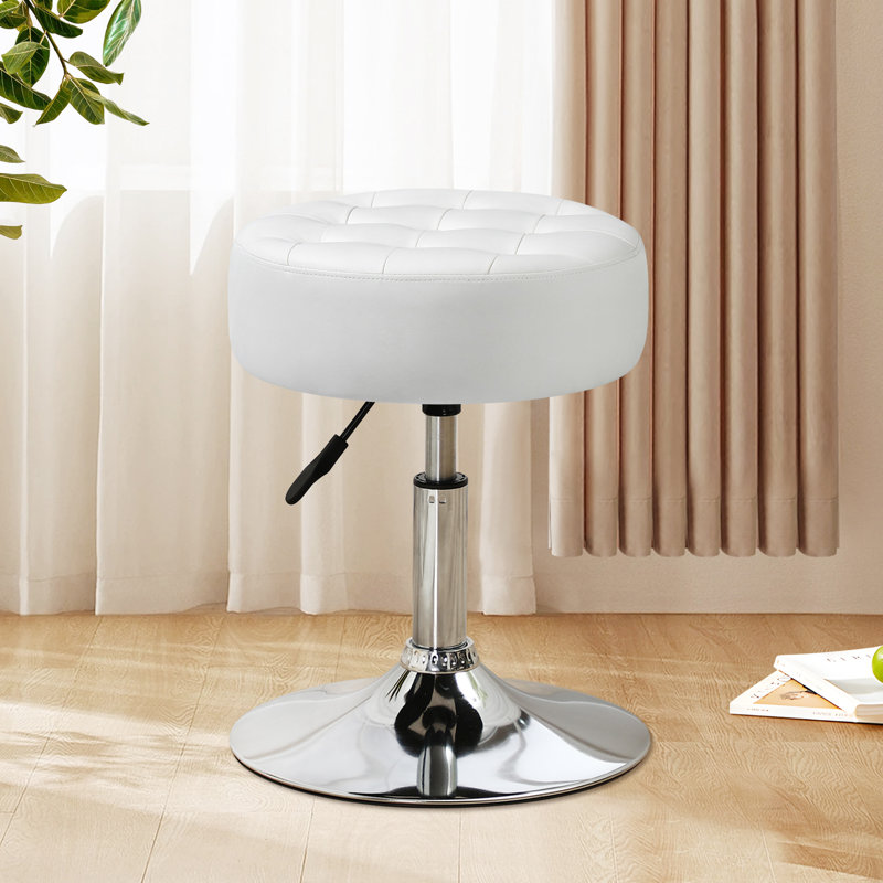 Tabouret de coiffeuse en cuir, Simili cuir blanc, Chrome