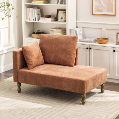 Chaise longue moderne de 127 cm (50 po) de long, recouverte de chenille, avec coussin et pieds en bois massif