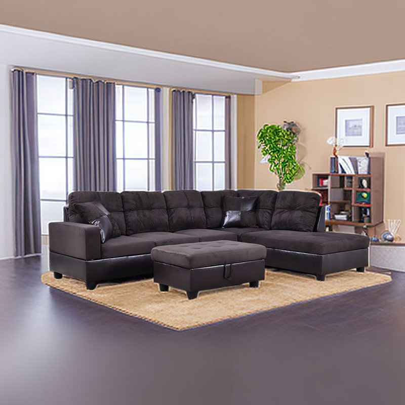 3-piece Sofa Set With Chaise And Storage Ottoman