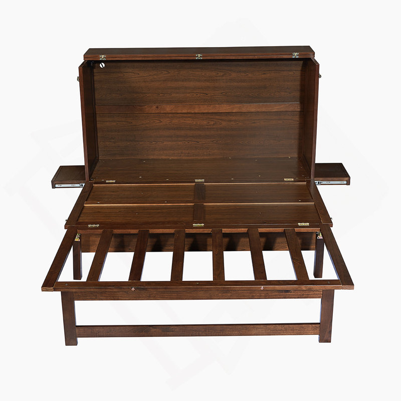 Lit escamotable avec port USB et tablettes amovibles de chaque côté, lit escamotable en pin massif pour bureau personnel, chambre d'amis