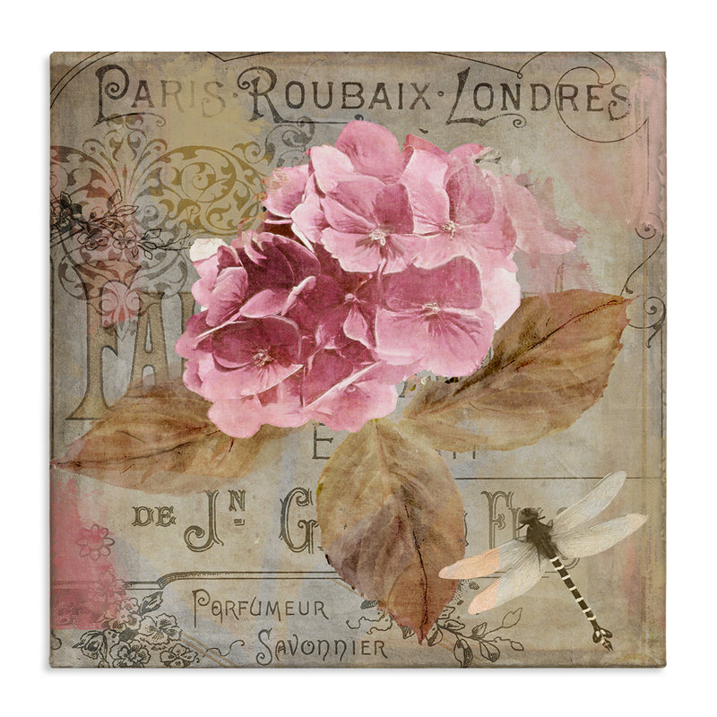 Toile rétro d'hydrangées françaises, design par Sasha, H 17 po x l 17 po