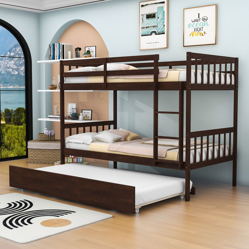 Dedrah Twin Over Twin Wood Bunk Bed With Twin Trundle, Espresso