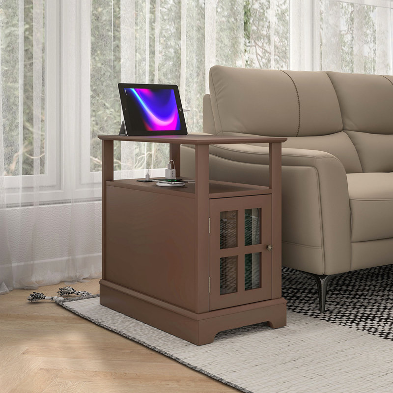 Table d'appoint avec station de charge, ports USB, Brun