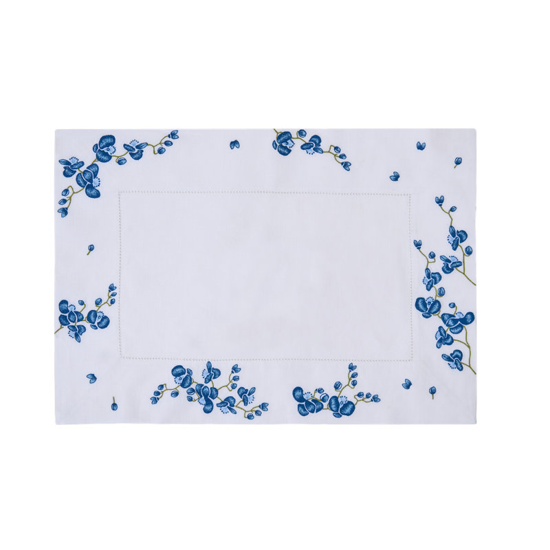 Flowers on a Vine Table Placemat 14x20 Inch, Blue