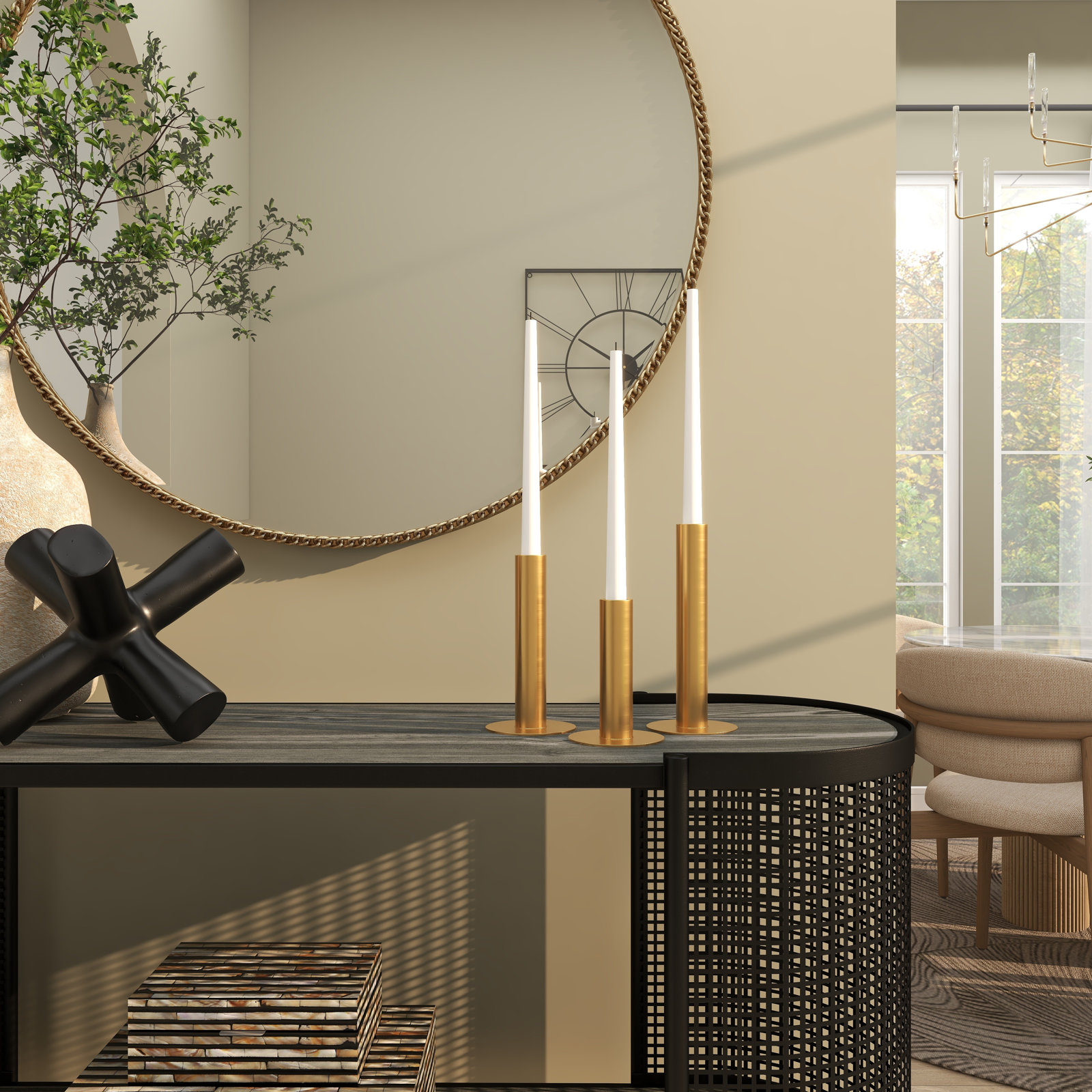 Kage 3-Piece Stainless Steel Candlestick Set, Gold